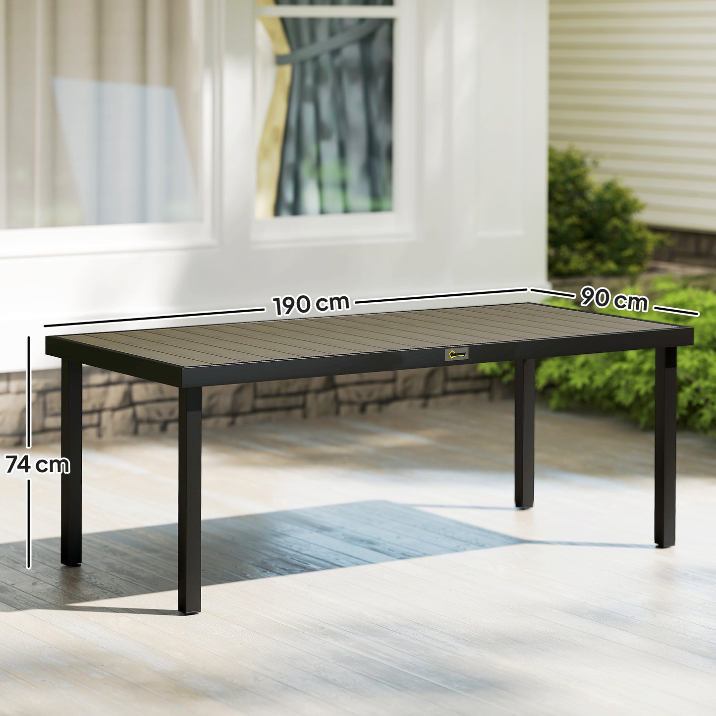 Outsunny Aluminium Outdoor Garden Dining Table for 8 People, Faux Wood Top, for Garden, Patio, 190 x 90 x 74cm, Brown