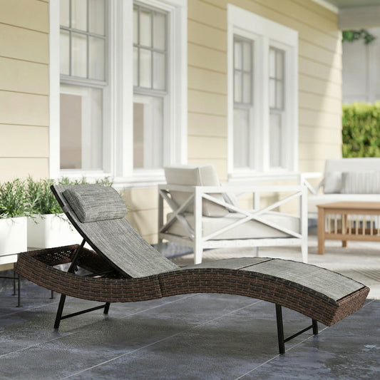Mediterraneo Rattan Sun Lounger, Garden Recliner with 5 Position Adjustable Back, S Shaped Texteline Seat