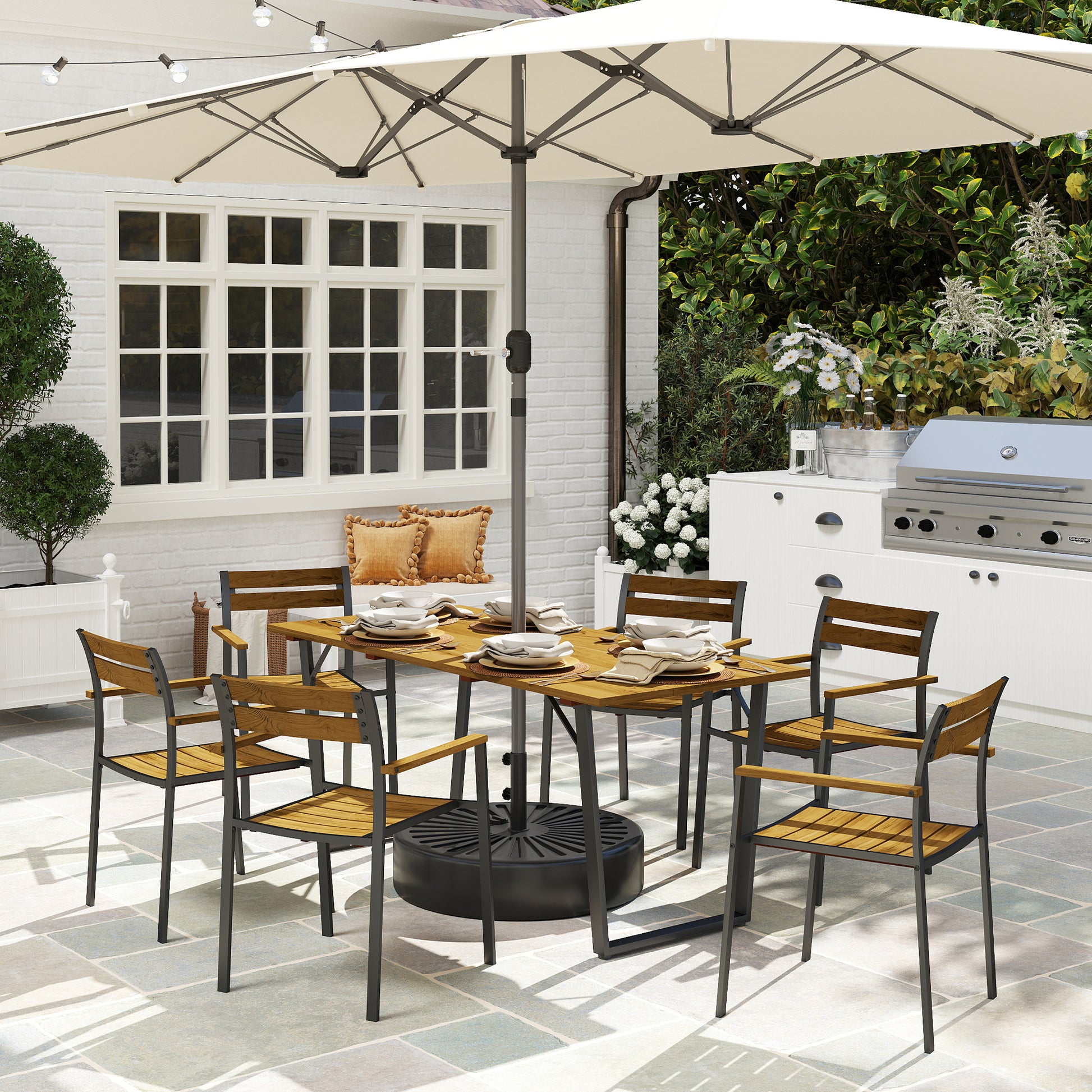 Verona Seven-Piece Wood Panel Patio Dining Set - Brown/Black