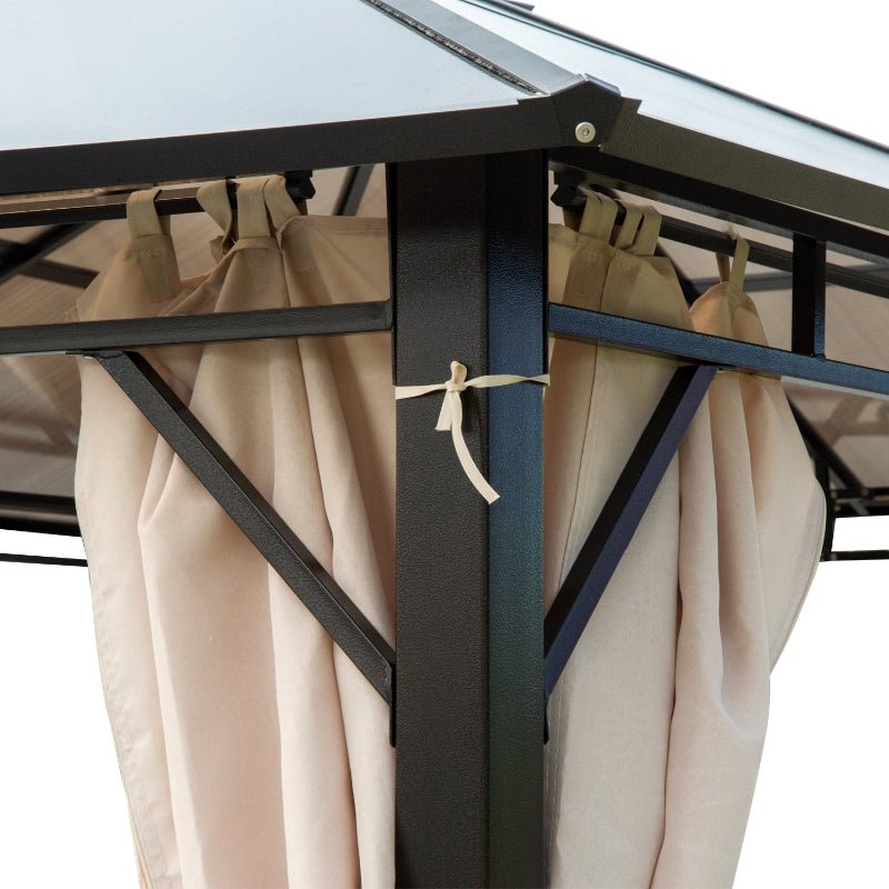 3.6m x 3m Polycarbonate Hardtop Gazebo with Steel Frame – Garden Patio Shelter with Curtains