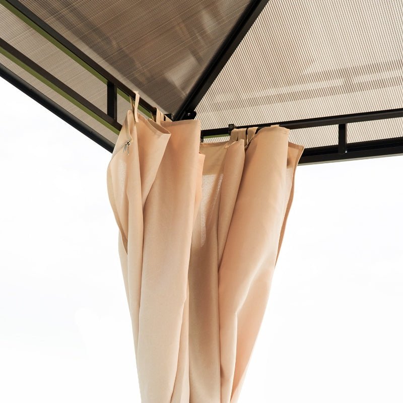 3.6m x 3m Polycarbonate Hardtop Gazebo with Steel Frame – Garden Patio Shelter with Curtains