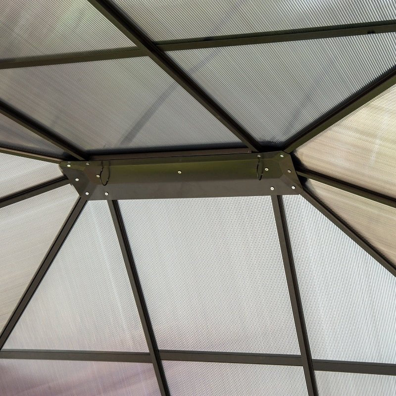 3.6m x 3m Polycarbonate Hardtop Gazebo with Steel Frame – Garden Patio Shelter with Curtains