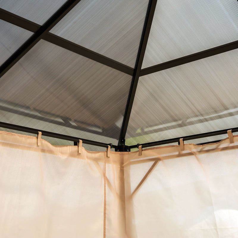 3.6m x 3m Polycarbonate Hardtop Gazebo with Steel Frame – Garden Patio Shelter with Curtains