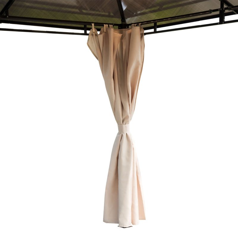 3.6m x 3m Polycarbonate Hardtop Gazebo with Steel Frame – Garden Patio Shelter with Curtains