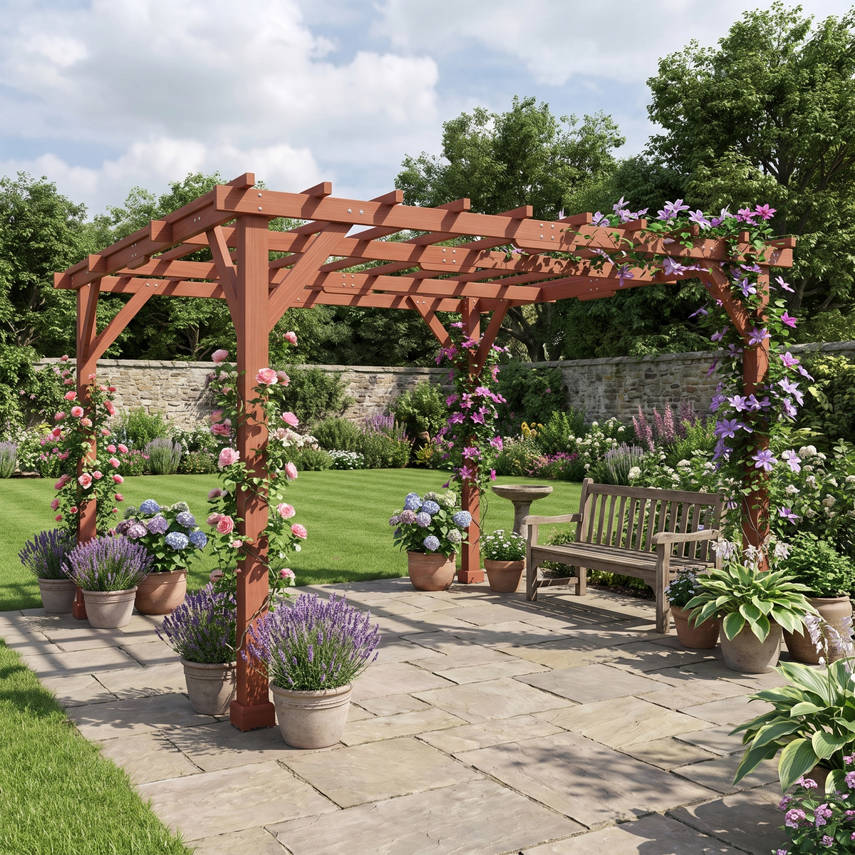 3.3m x 3.3m Wooden Pergola Kit - Garden Pergola Gazebo with Grape Trellis Roof for Climbing Vines and Flowers