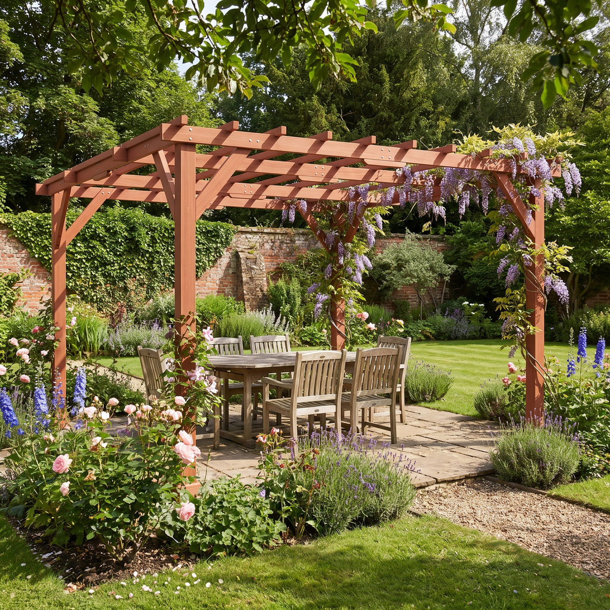 3.3m x 3.3m Wooden Pergola Kit – Garden Pergola with Grape Trellis Roof for Climbing Vines and Flowers