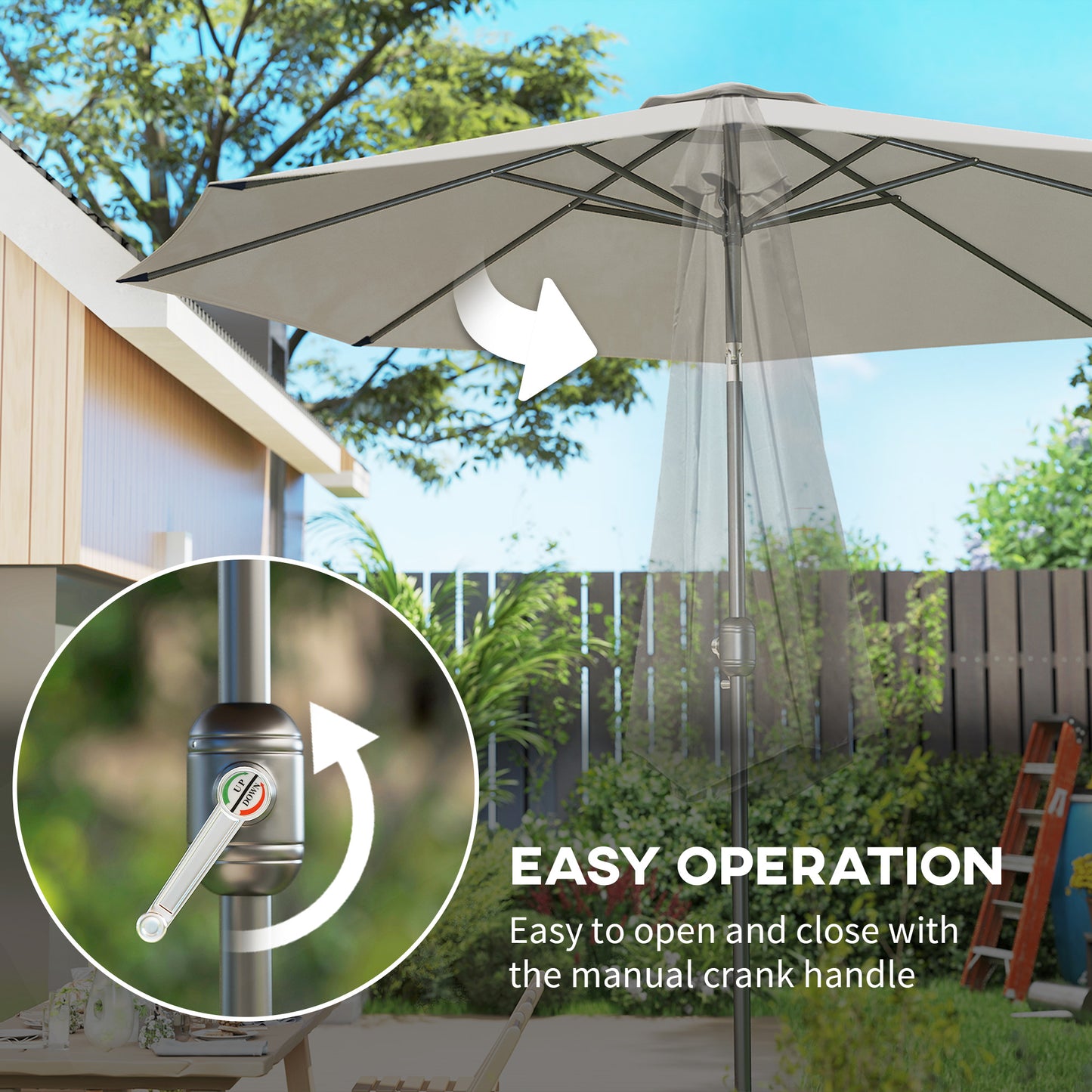 Outsunny 3(m) Tilting Parasol Garden Umbrellas, Outdoor Sun Shade with 8 Ribs, Tilt and Crank Handle for Balcony, Bench, Garden, Light Grey