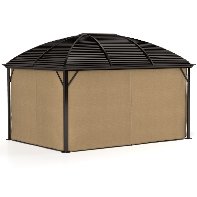 3m x 4m Brown Hardtop Garden Gazebo with Aluminium Frame, Steel Roof, Privacy Curtains & Mosquito Netting – Premium Outdoor Pavilion Shelter