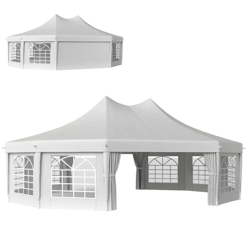 8.9m x 6.5m Premium 10 – Sided Garden Marquee Gazebo – Steel Frame Outdoor Party Tent with Windows
