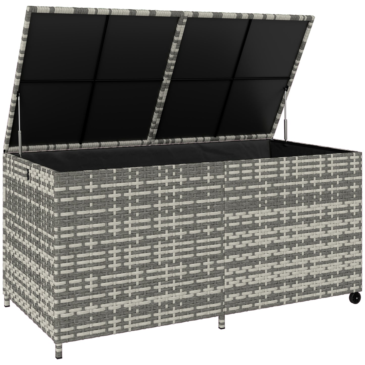 Outsunny - 650L Rattan Garden Storage Box, with Wheels, Mixed-Grey