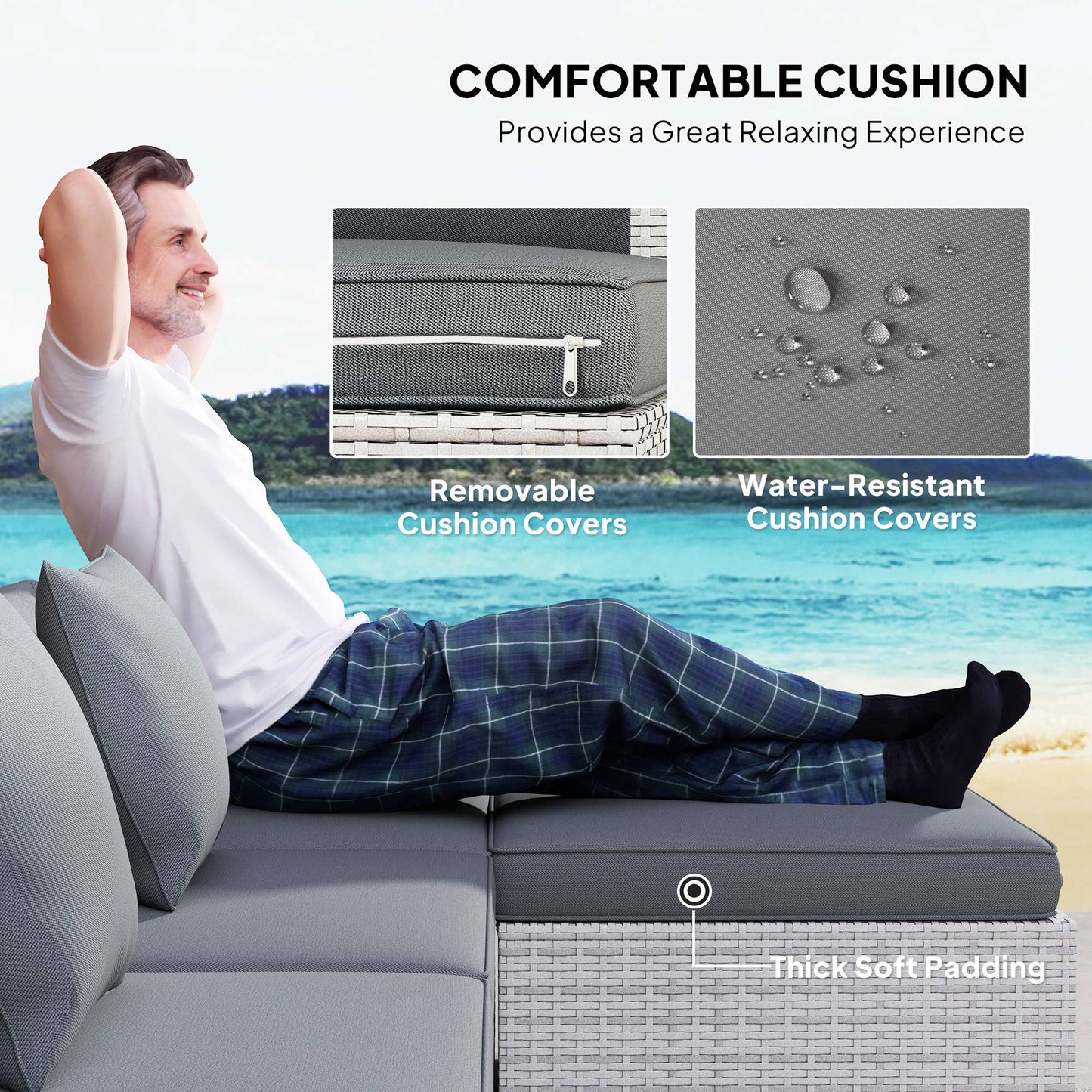 Outsunny 6 Pieces Rattan Corner Sofa Set - Mixed Grey