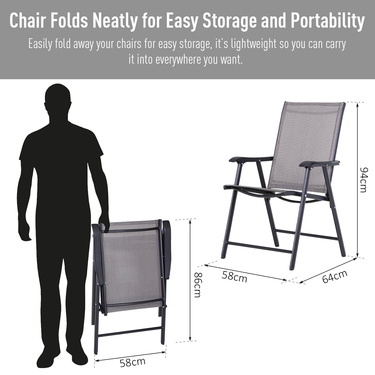 Outsunny Set of Four Folding Garden Chairs - Grey