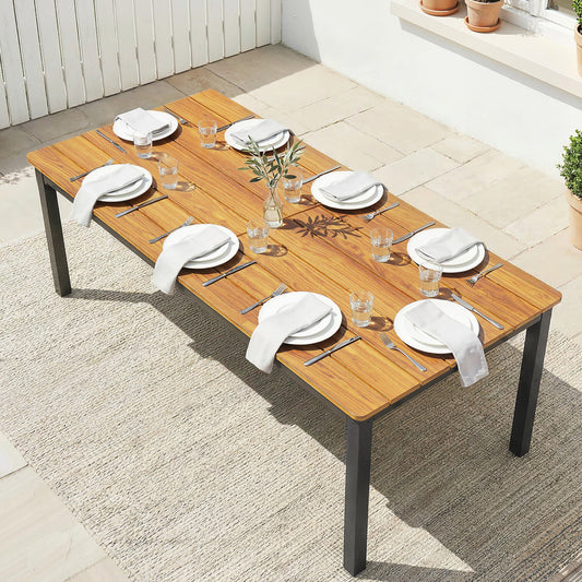 Santorini Garden Dining Table for 6-8 Person, 180 x 86 cm Rectangular Garden Dining Table with Wood Slatted Top