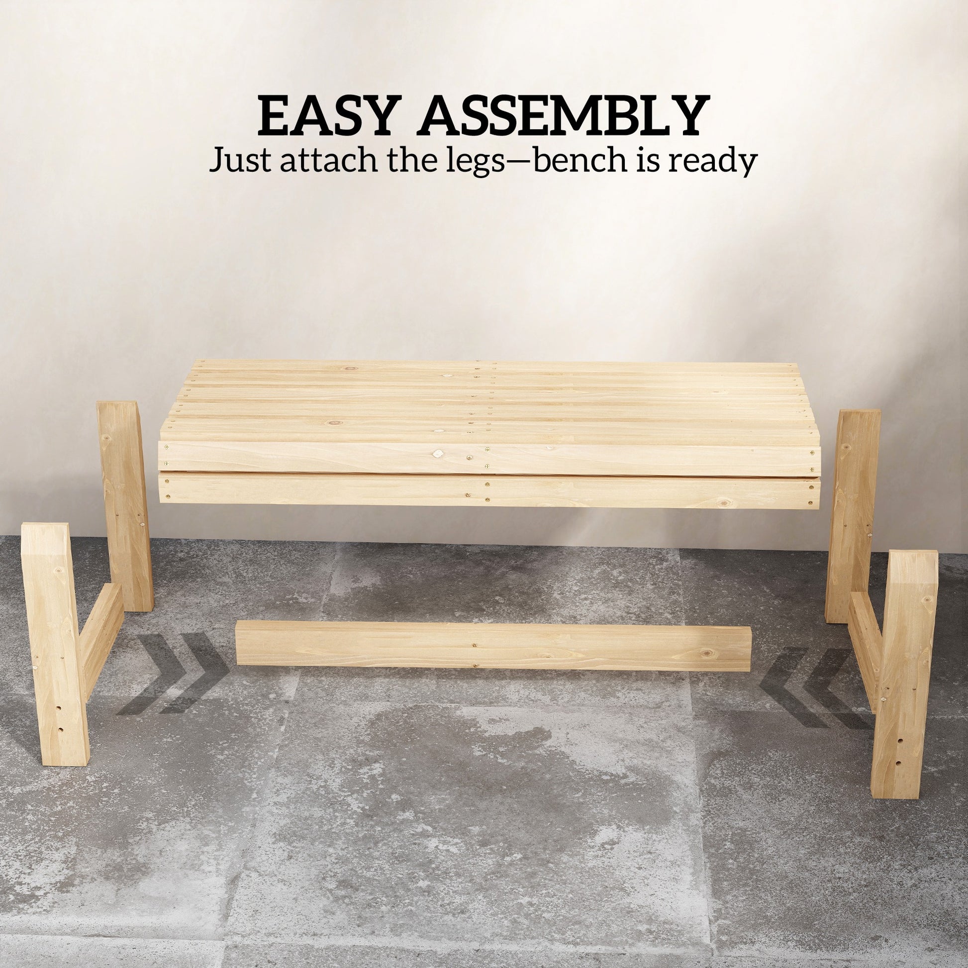 Outsunny Wooden Outdoor Bench, 2 Seater Garden Bench, Backless Patio Bench with Slatted Curved Seat, Natural Wood Finish