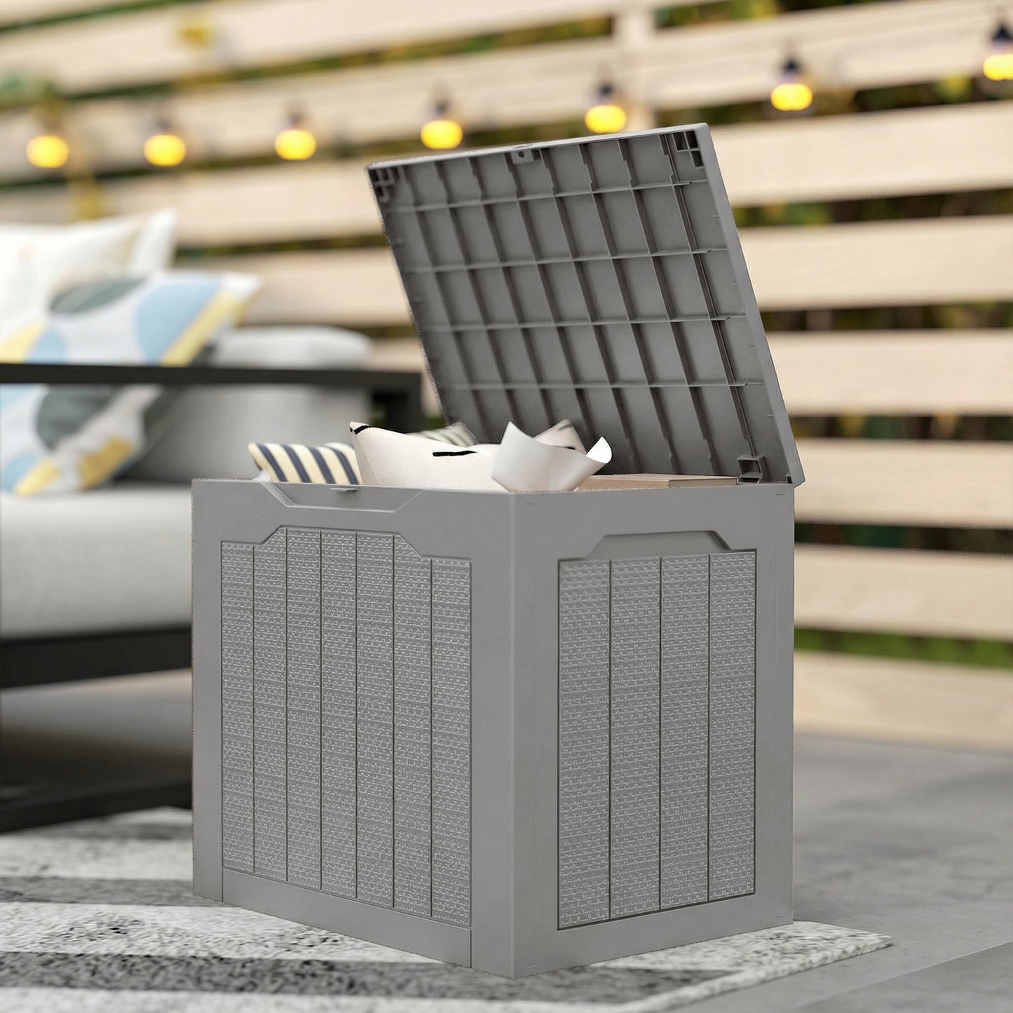 Outsunny - 73L Plastic Garden Storage Box, Khaki