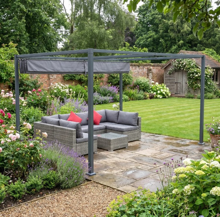 4m x 3m Rectangular Metal Pergola – Dark Grey Outdoor Patio Shade