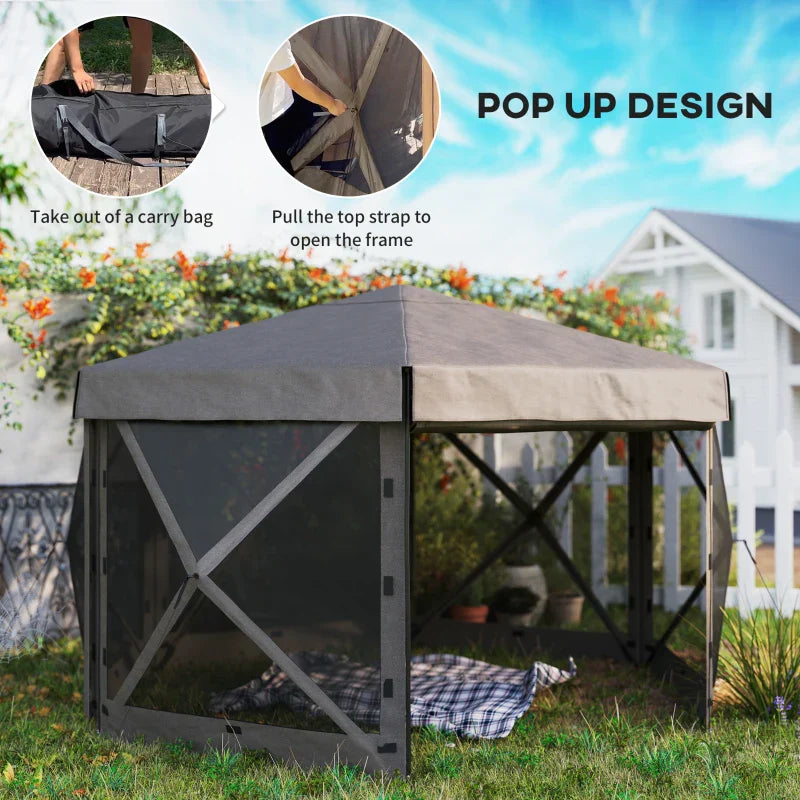 3m Hexagonal Pop Up Gazebo with Mesh Sides – Waterproof UV30+ Garden Party & Camping Shelter with Carry Bag