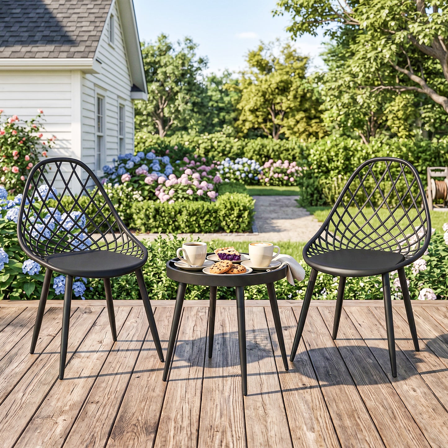 Mediterraneo 3-Piece Outdoor Bistro Set with 2 Chairs and Round Table for Garden, Balcony, Porch, Black