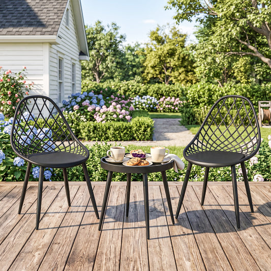 Mediterraneo 3-Piece Outdoor Bistro Set with 2 Chairs and Round Table for Garden, Balcony, Porch, Black
