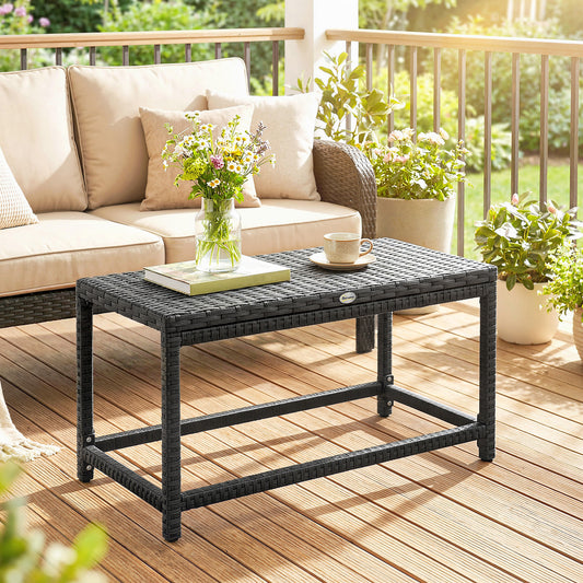 Ibiza Outdoor Coffee Table Side Table with Rectangular Frame for Patio, Balcony, Black