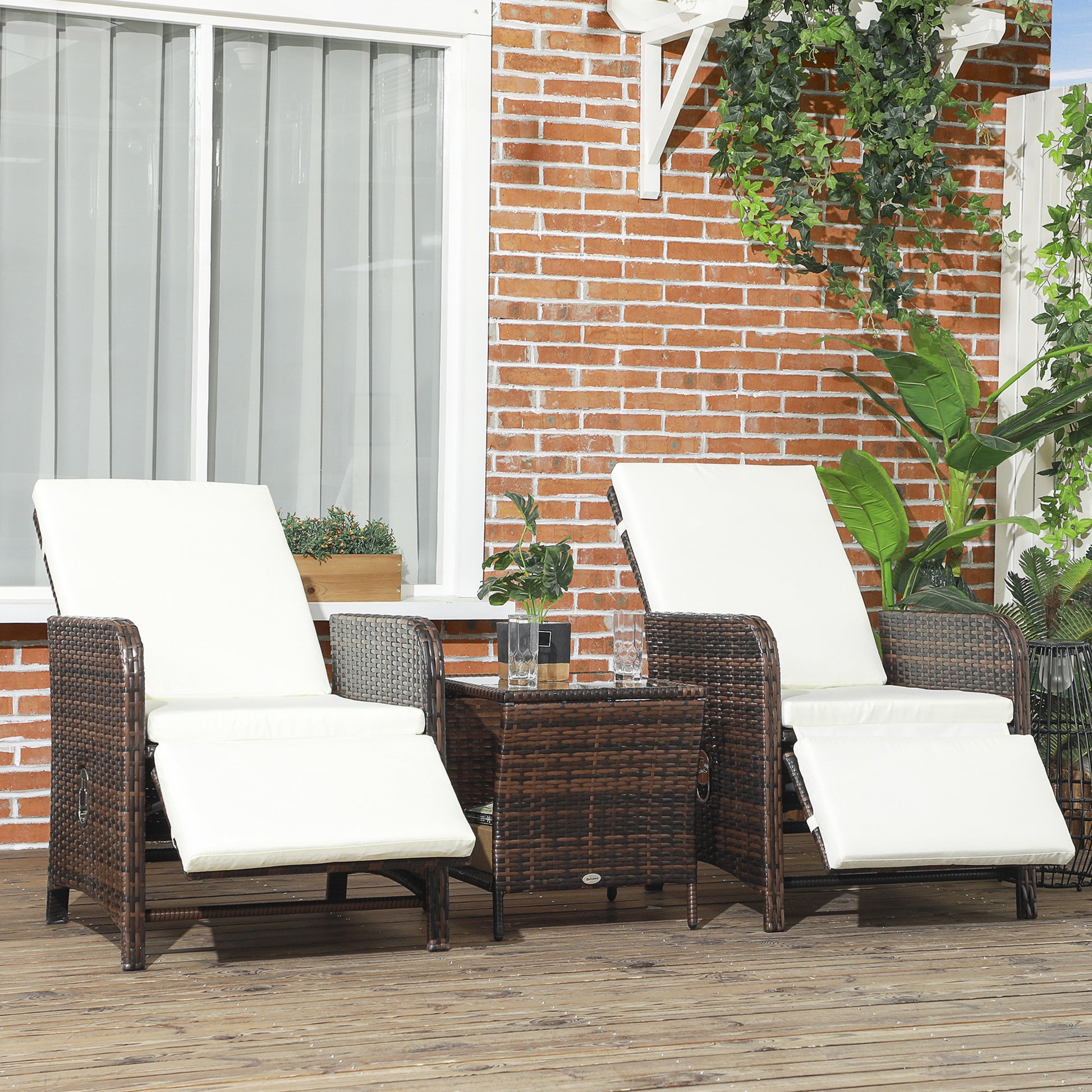 Portofino 3 Piece Rattan Bistro Set Balcony Furniture with Cushions, Storage Function - Cream White