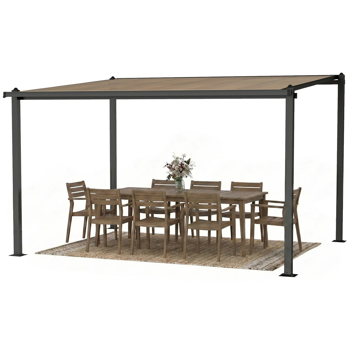 3.6m x 3m Lean – To Metal Pergola with Polycarbonate Hardtop Roof & Drainage Gutters – Aluminium Wall – Mounted Gazebo Patio Cover, Modern Outdoor...