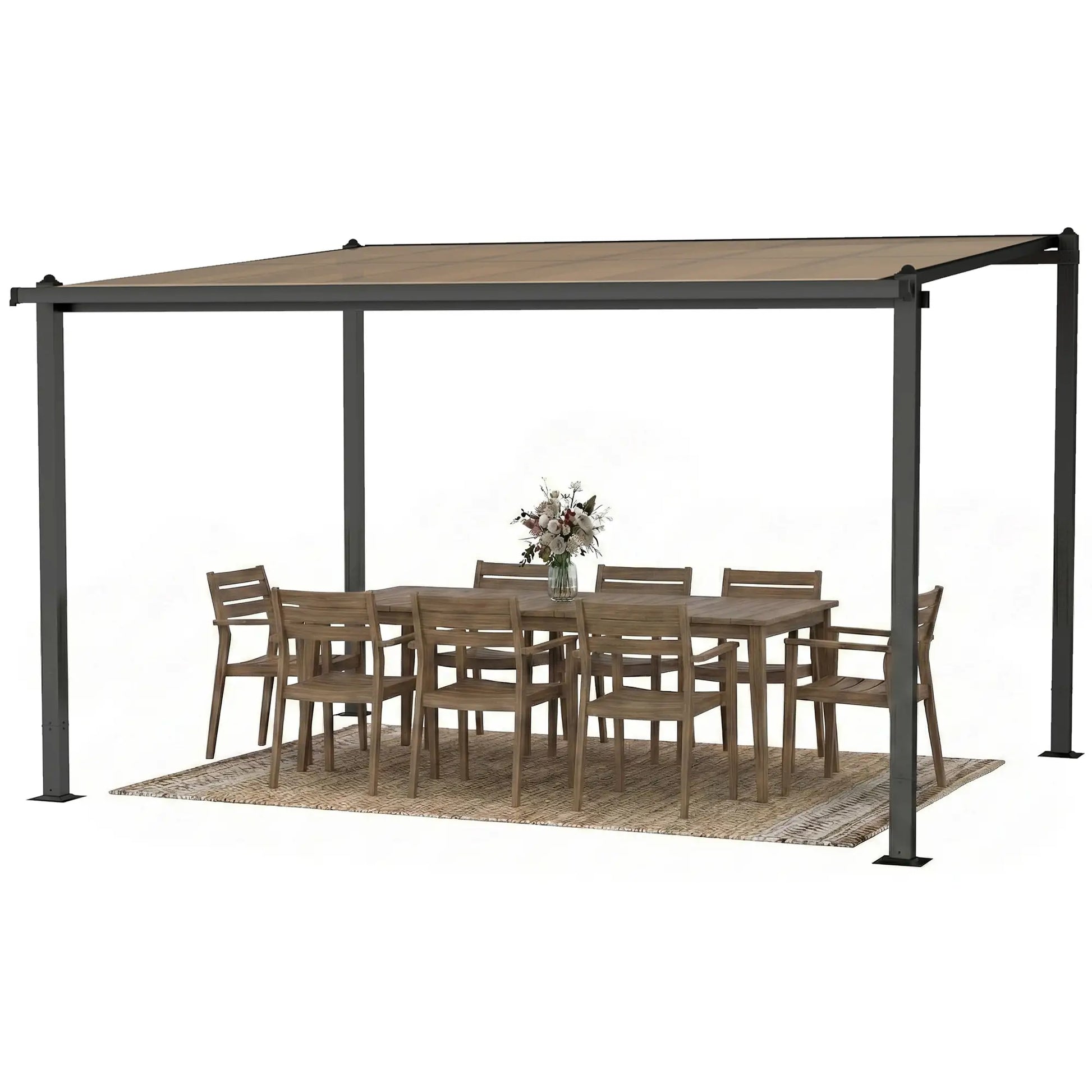 3.6m x 3m Lean – To Metal Pergola with Polycarbonate Hardtop Roof & Drainage Gutters – Aluminium Wall – Mounted Gazebo Patio Cover, Modern Outdoor...
