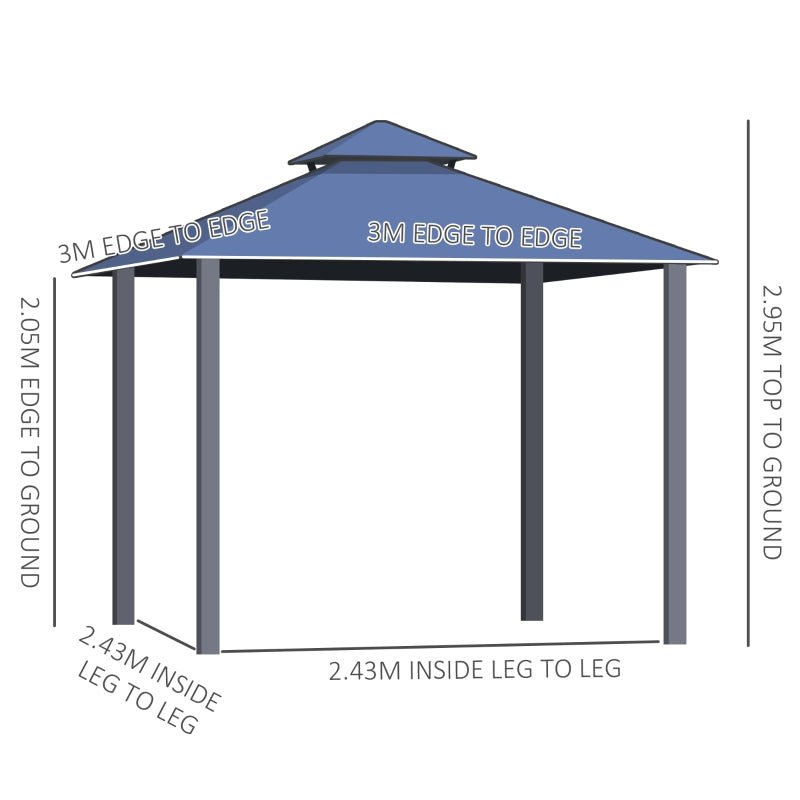 3x3m Premium Hardtop Garden Gazebo with Aluminium & Steel Frame, Polycarbonate Roof, Curtains and Insect Mesh Enclosure