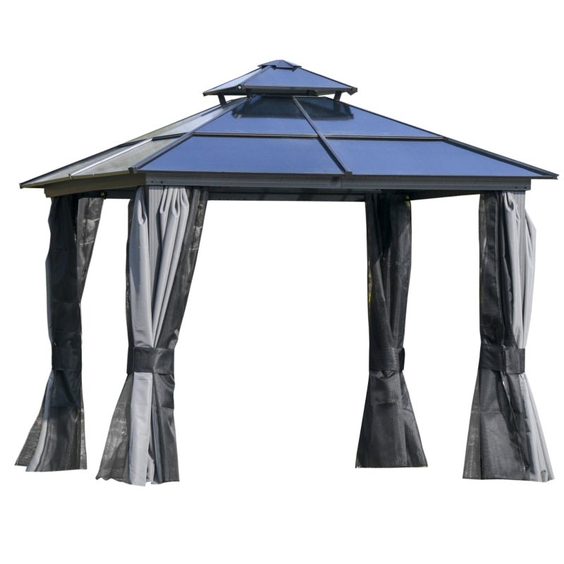 3x3m Premium Hardtop Garden Gazebo with Aluminium & Steel Frame, Polycarbonate Roof, Curtains and Insect Mesh Enclosure