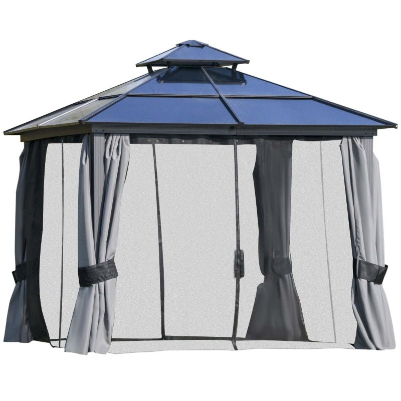 3x3m Premium Hardtop Garden Gazebo with Aluminium & Steel Frame, Polycarbonate Roof, Curtains and Insect Mesh Enclosure
