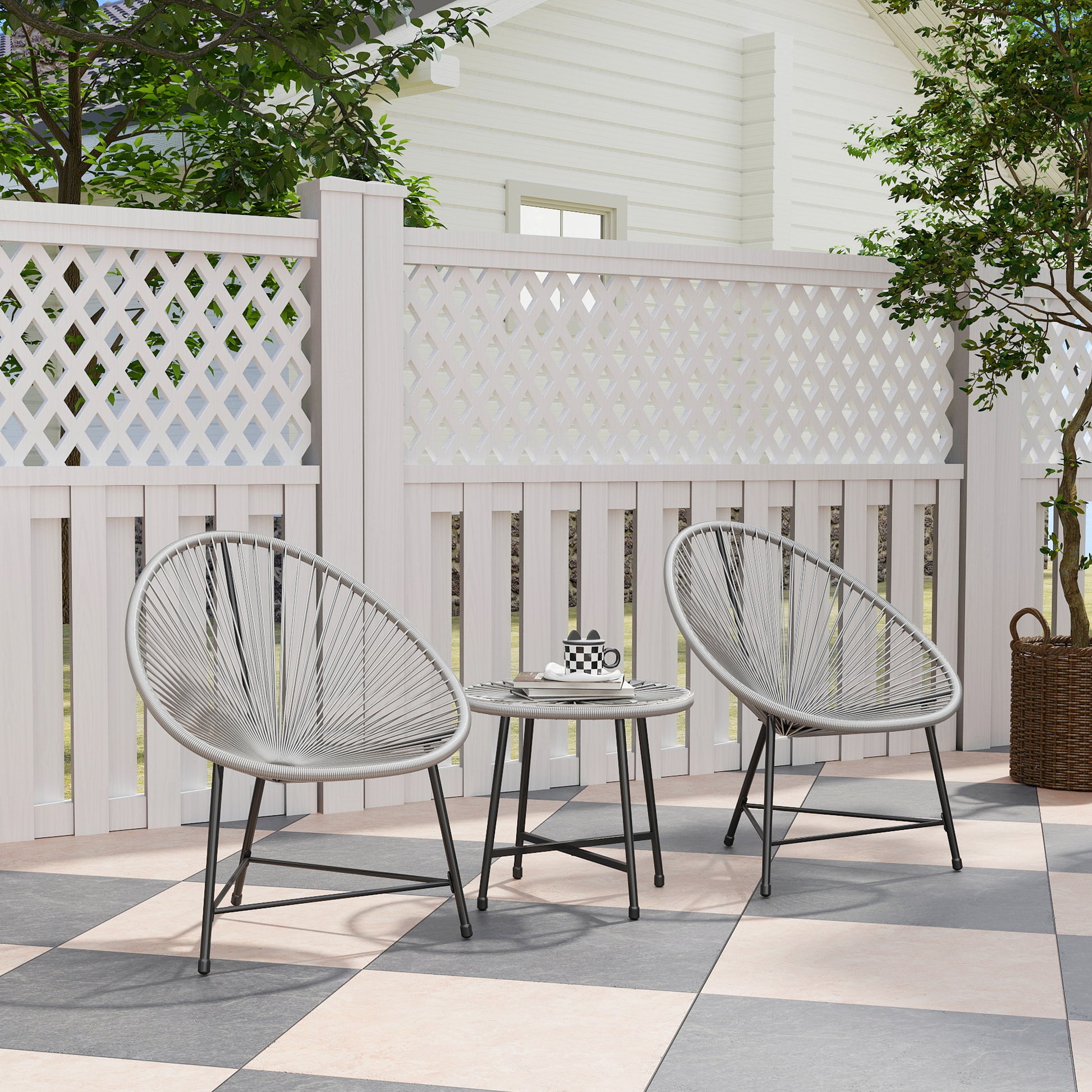Verona 3 Piece Rattan Bistro Set, Garden Bistro Set with Acapulco Chairs and Glass Top Table