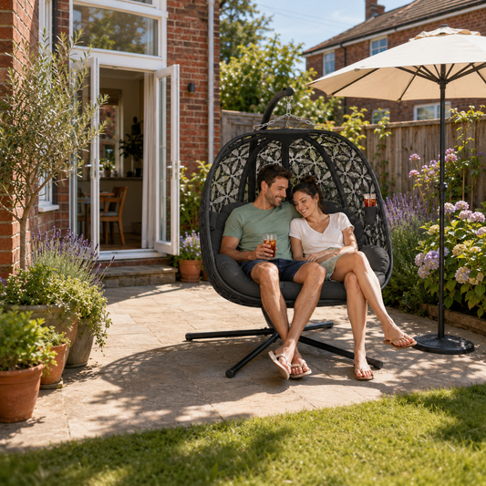 Tivoli Outdoor Double Hanging Chair with Cushion and Cup Holders, Charcoal Grey