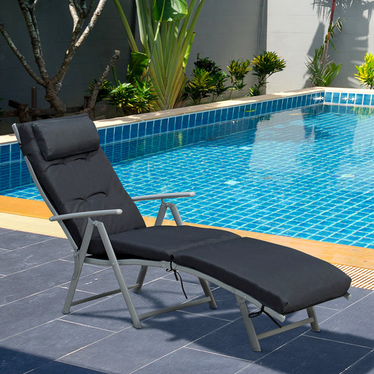 Capri Steel Frame Garden Padded Sun Lounger w/ Pillow Black