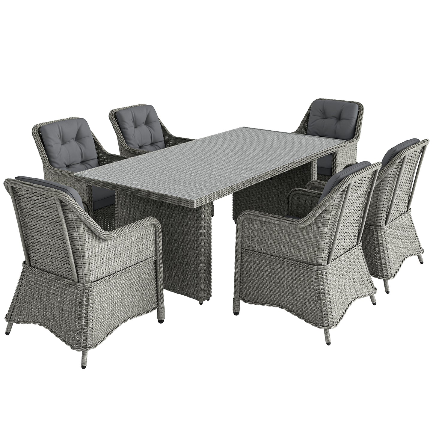 Outsunny 6 Seater Rattan Garden Dining Set with Cushions, Aluminium Outdoor Patio Furniture Set for Garden Gatherings & Outdoor Dining, Mixed Grey