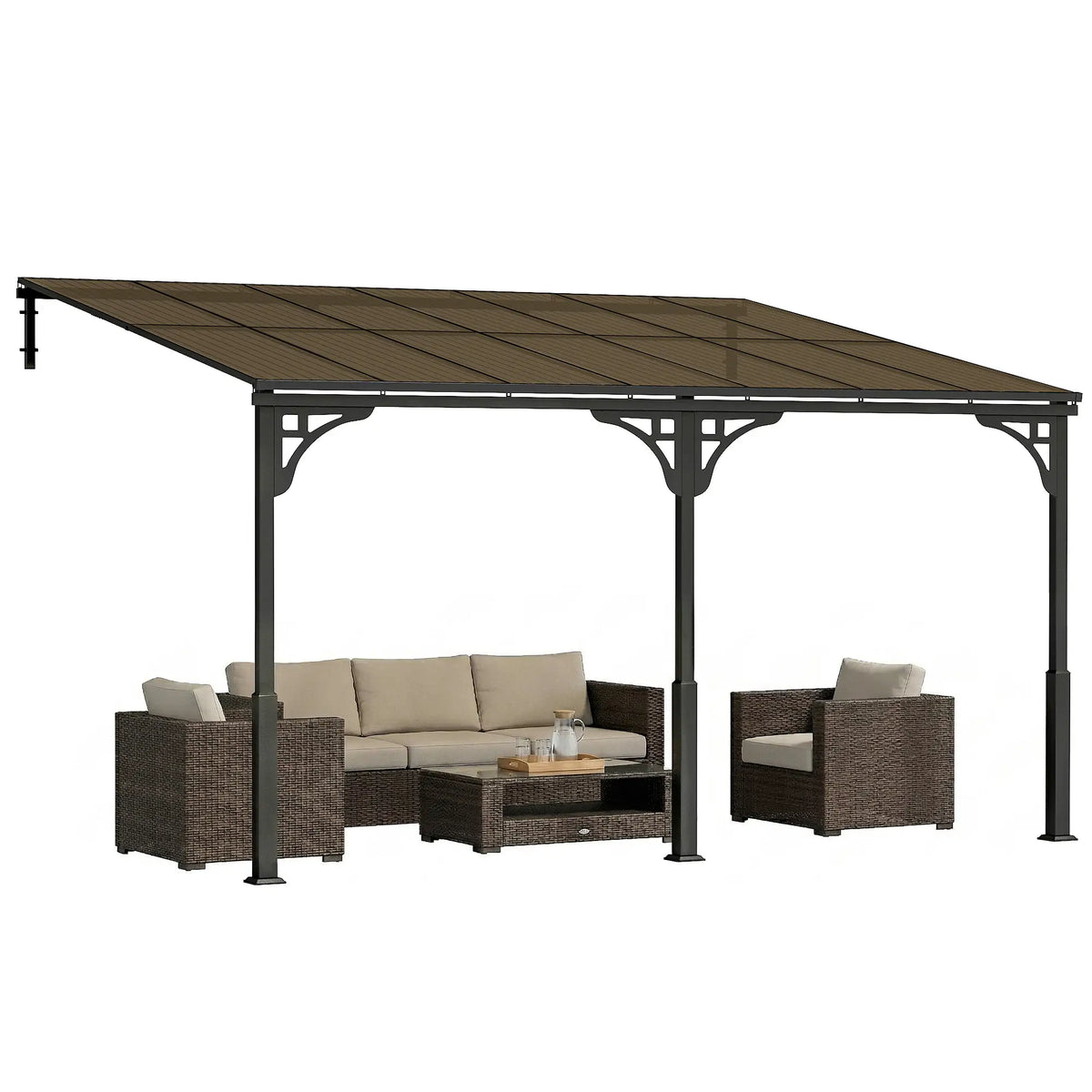 4m x 3m Wall – Mounted Lean – To Metal Pergola with Polycarbonate Hardtop Roof – Heavy Duty Aluminium Garden Gazebo, Weatherproof Patio & BBQ Shelt...