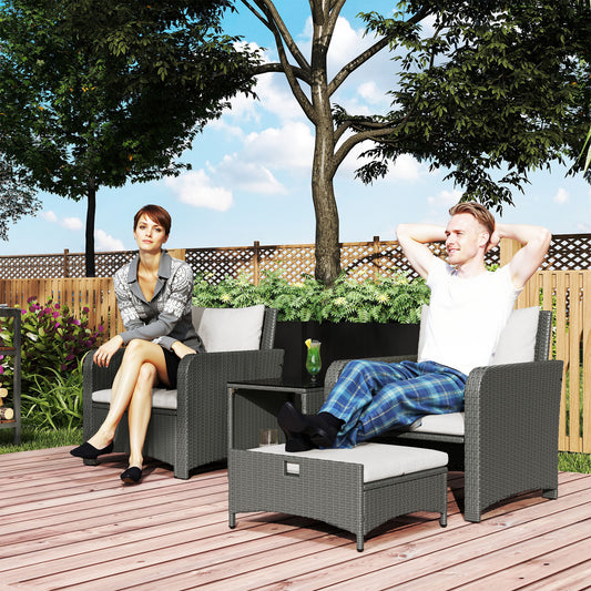 Sorrento Five Piece Rattan Garden Furniture Set with 2-Tier Coffee Table and Ottomans - Cream White