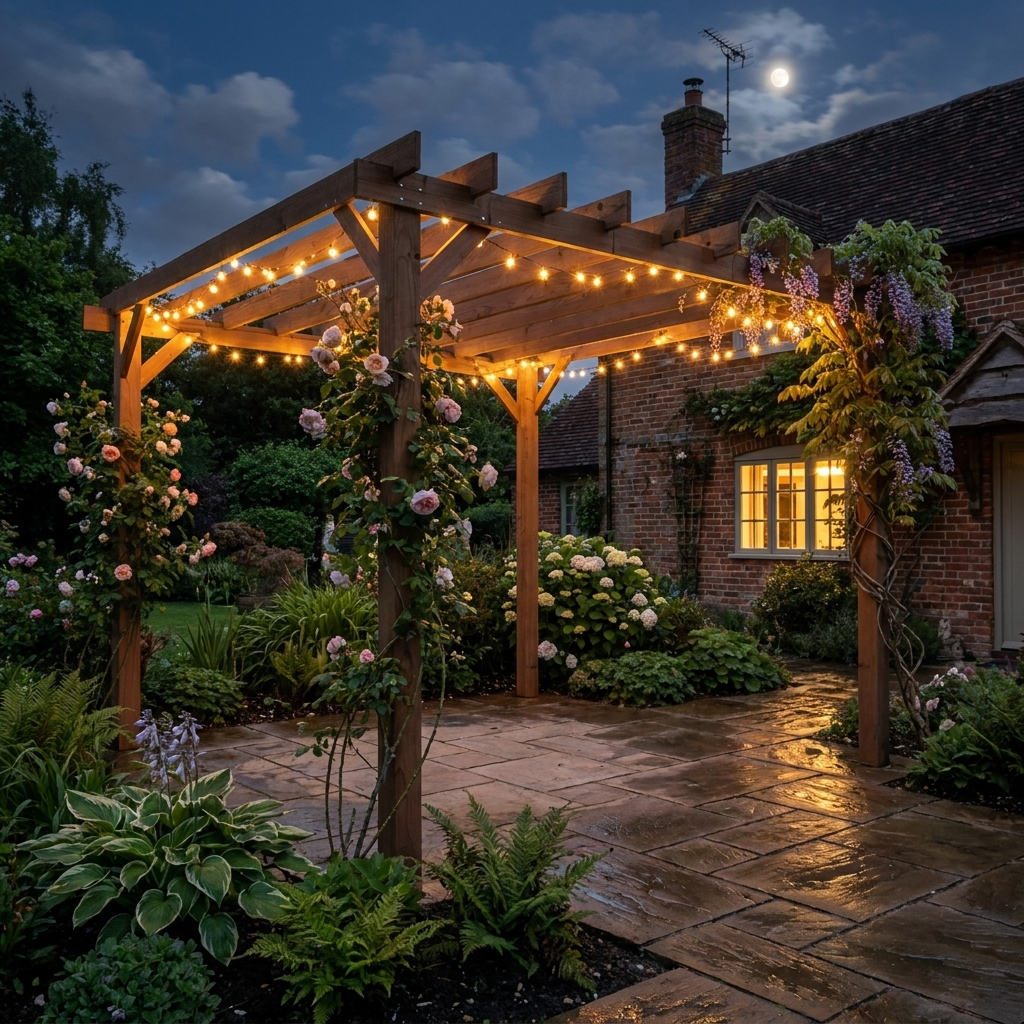 3m x 3m Wooden Pergola Kit – Maple Wood – Effect Garden Pergola with Grape Trellis Roof and Triangle Supports