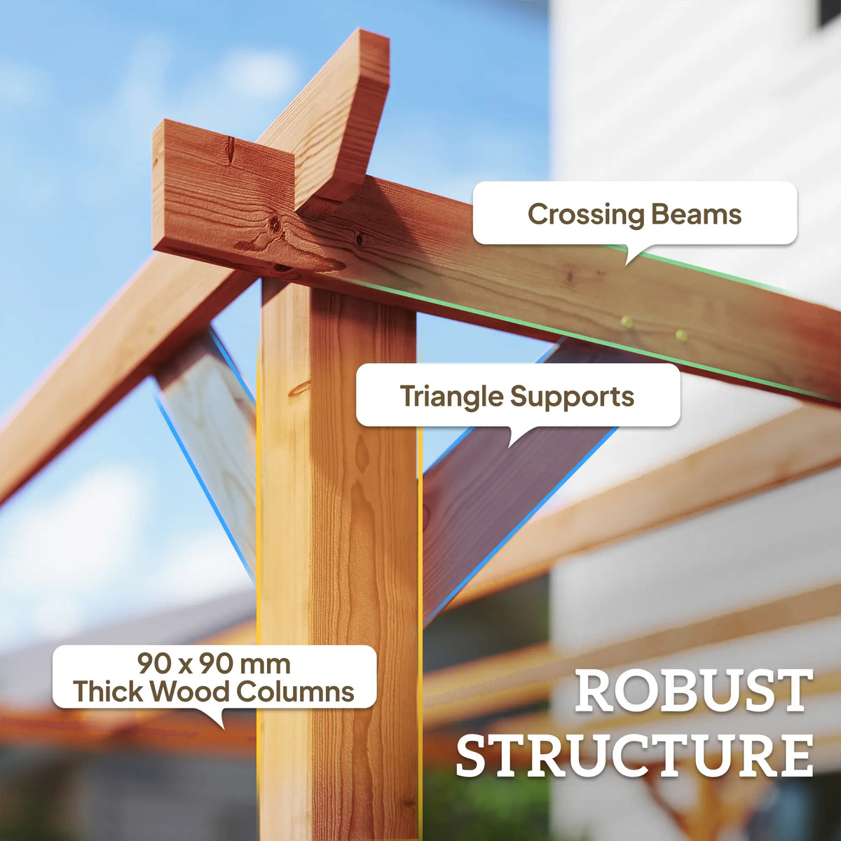 3x3m Wooden Pergola Kit with Triangle Supports – Garden Gazebo Grape Trellis Frame, 5 – Beam Maple Wood – Effect Design