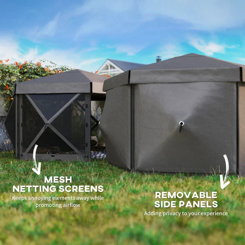 3m Hexagonal Pop Up Gazebo with Mesh Sides – Waterproof UV30+ Garden Party & Camping Shelter with Carry Bag