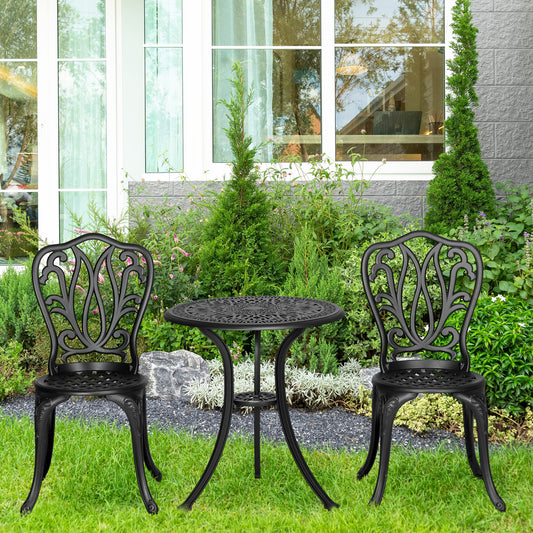 Verona 3 Piece Garden Bistro Set, Cast Aluminium Outdoor Furniture Set with Umbrella Hole, Patio, Black