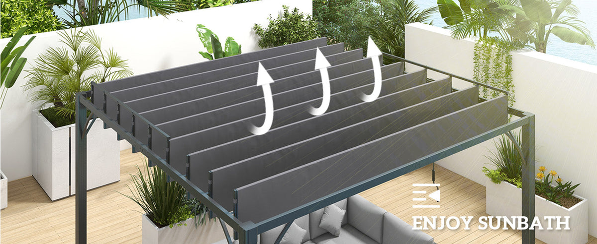 Grey 3m x 3m Aluminium Louvered Roof Pergola – Adjustable Hardtop Patio Canopy with UV50+ Sun Protection & Secure Anchoring Kit