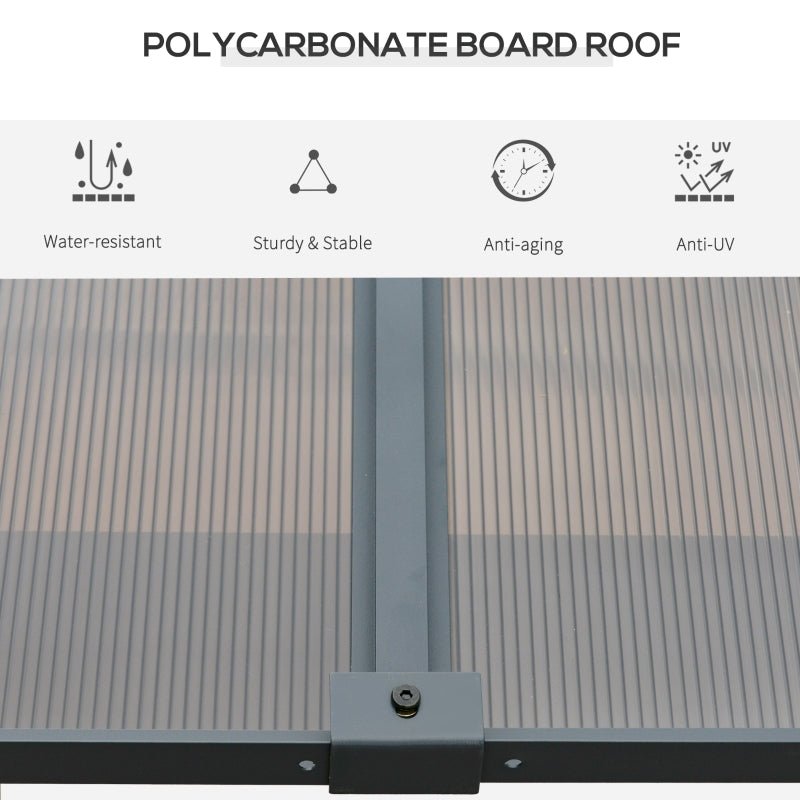 4m x 3m Wall Mounted Aluminium Pergola with Polycarbonate Roof – Outdoor Hardtop Patio Shelter with Curtains