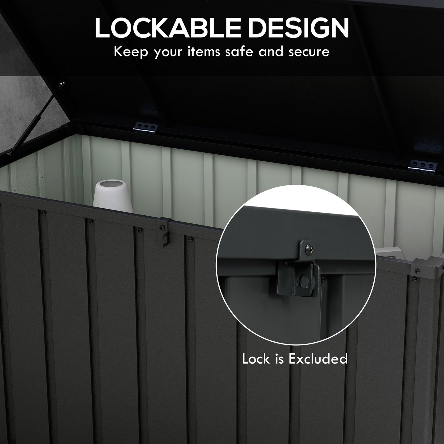 Outsunny - 450L Galvanised Steel Garden Storage Box, with Wheels, Lockable, Dark Grey