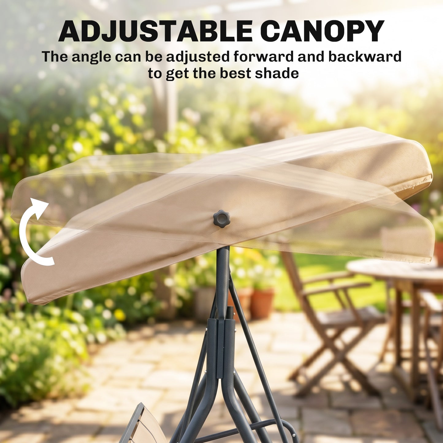 Outsunny 3 Seater Swing Chair, Garden Swing Bench with Adjustable Tilting Canopy, Breathable Mesh Seat and Heavy Duty Steel Frame for Patio, Yard, Beige