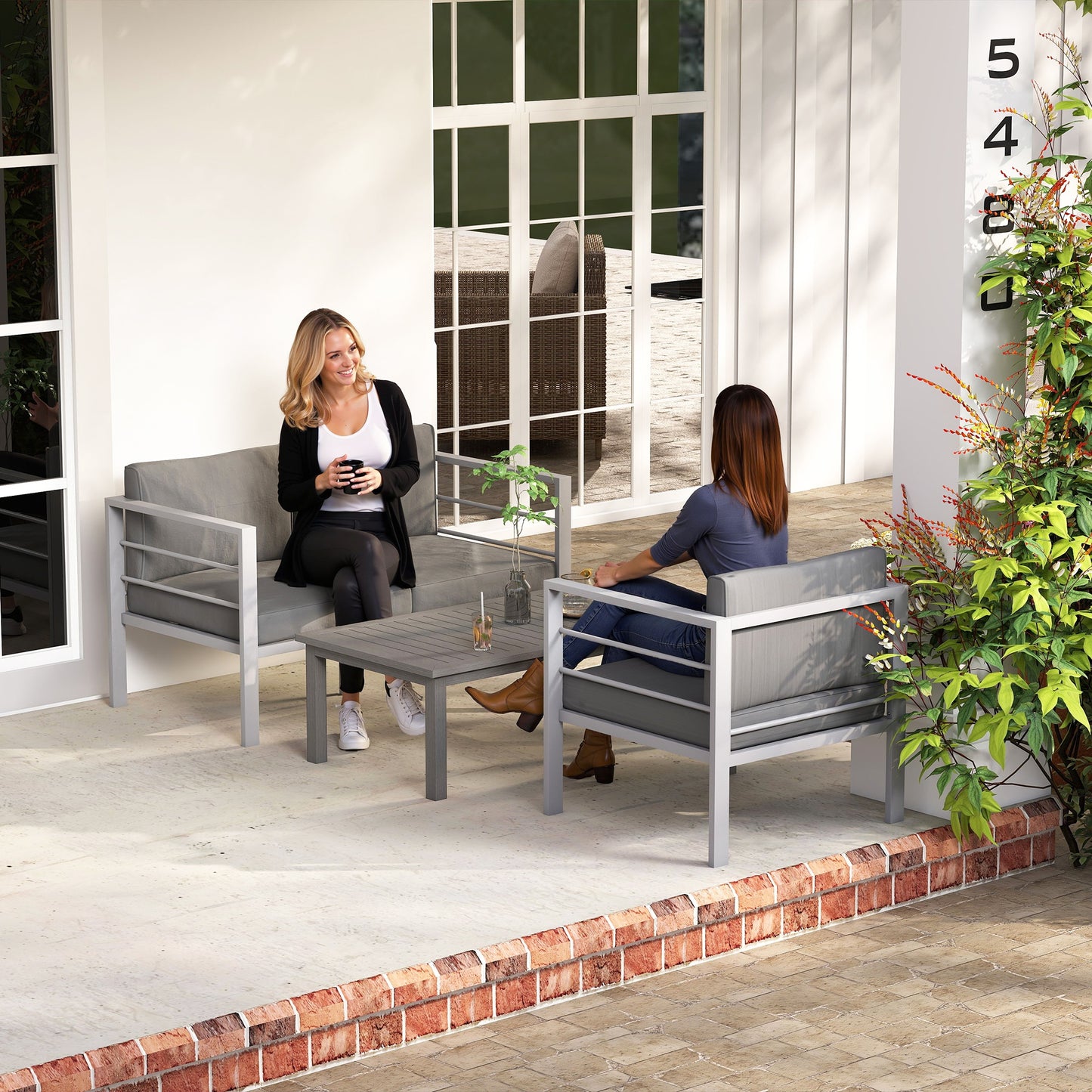 Riviera 4 Piece Garden Furniture Set, 4 Seater Aluminium Garden Sofa Set with 2 Armchairs, Loveseat