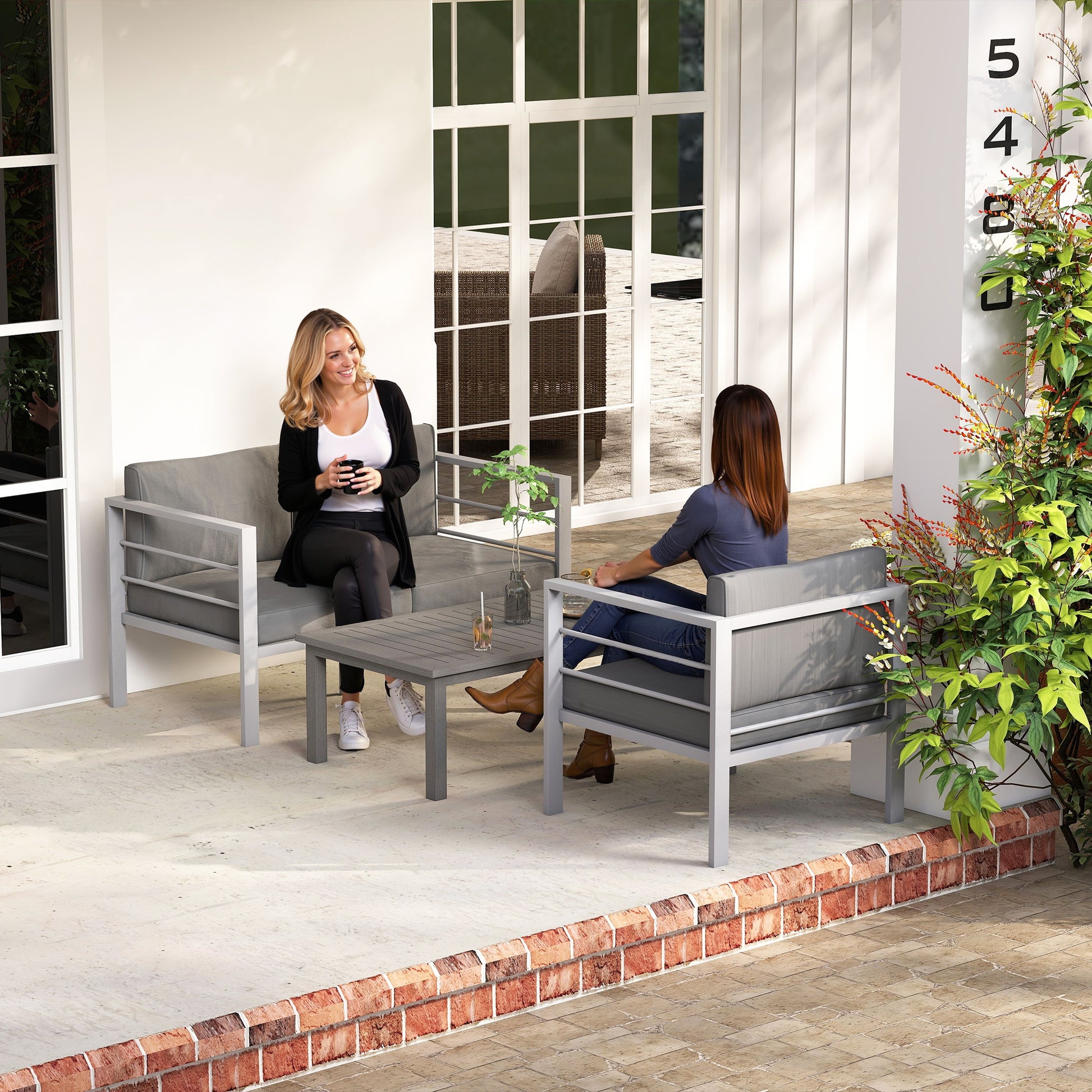 Riviera 4 Piece Garden Furniture Set, 4 Seater Aluminium Garden Sofa Set with 2 Armchairs, Loveseat