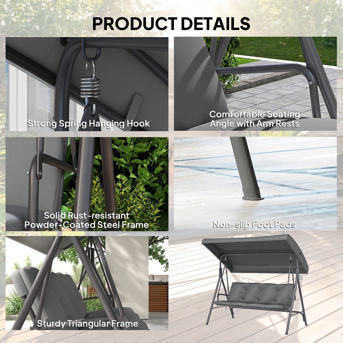 Outsunny Three-Seater Garden Swing Seat - Dark Grey