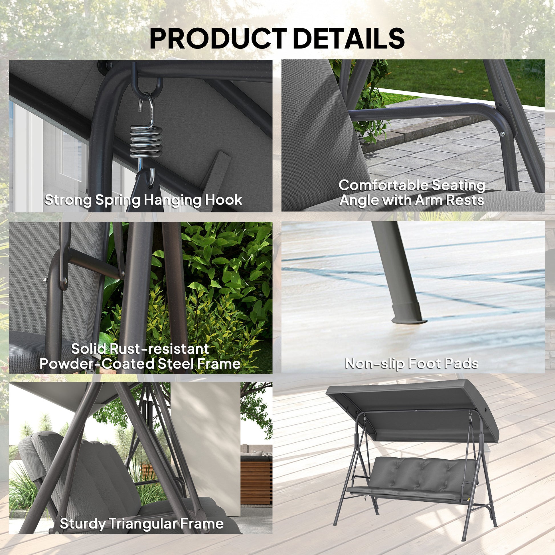 Outsunny Three-Seater Garden Swing Seat - Dark Grey