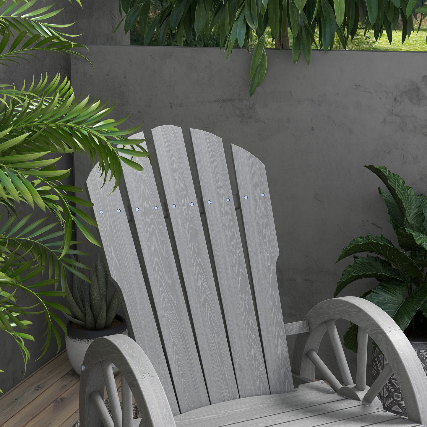 Outsunny Wooden Adirondack Rocking Chair Reclining Armchair Garden Furniture Patio Porch Rocker - Grey