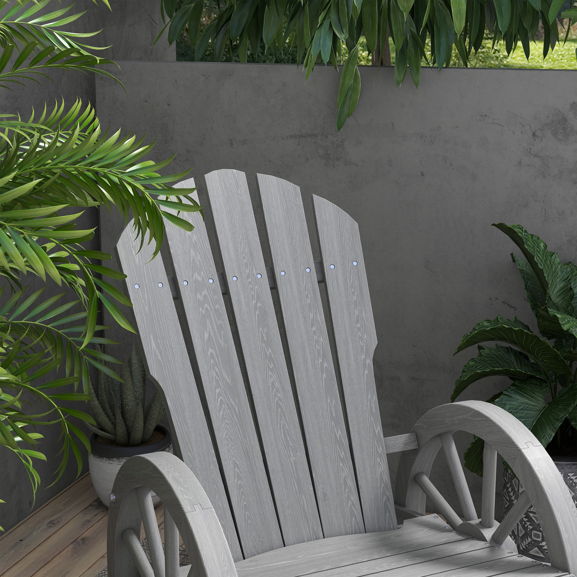 Outsunny Wooden Adirondack Rocking Chair Reclining Armchair Garden Furniture Patio Porch Rocker - Grey